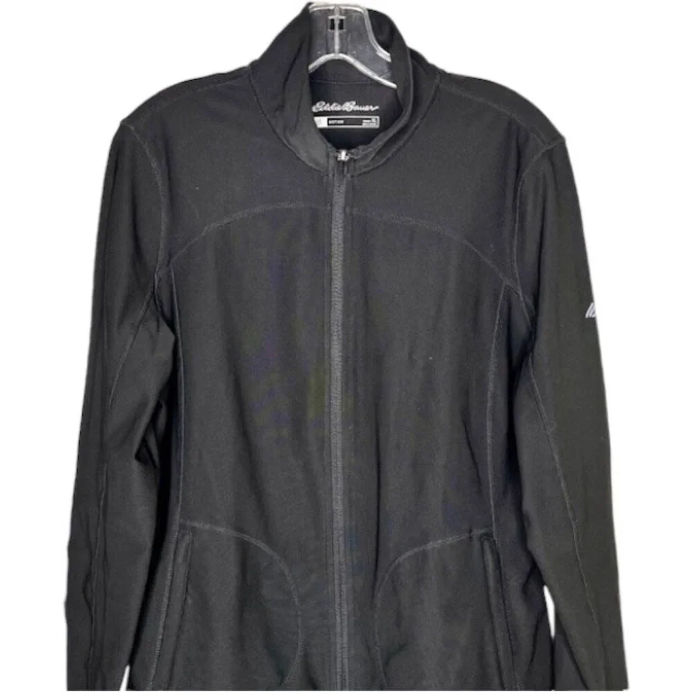 Eddie Bauer Motion High Neck Softshell Full Zip Jacket Thumbholes - Black - XL